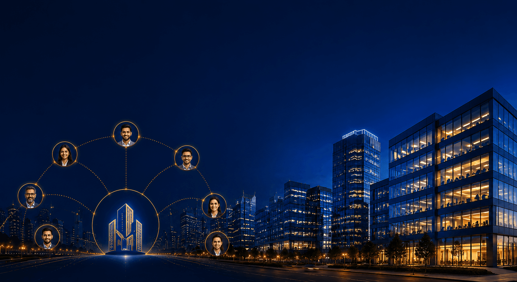 City skyline representing a network of investors forming a syndicate